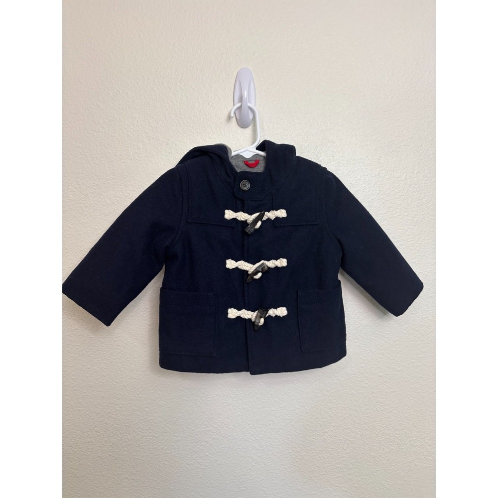 Baby Gap Girl Boy  Navy Peacoat Hood Toggle Snap  Wool Blend  12-18 mo Preppy - Picture 2 of 12